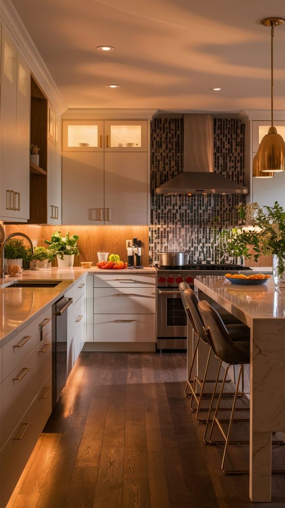 24 Tiny Kitchen Ideas That Make Small Spaces Feel Big and Beautiful 22 Warm kitchen Lighting for a Cozy and Inviting Mood