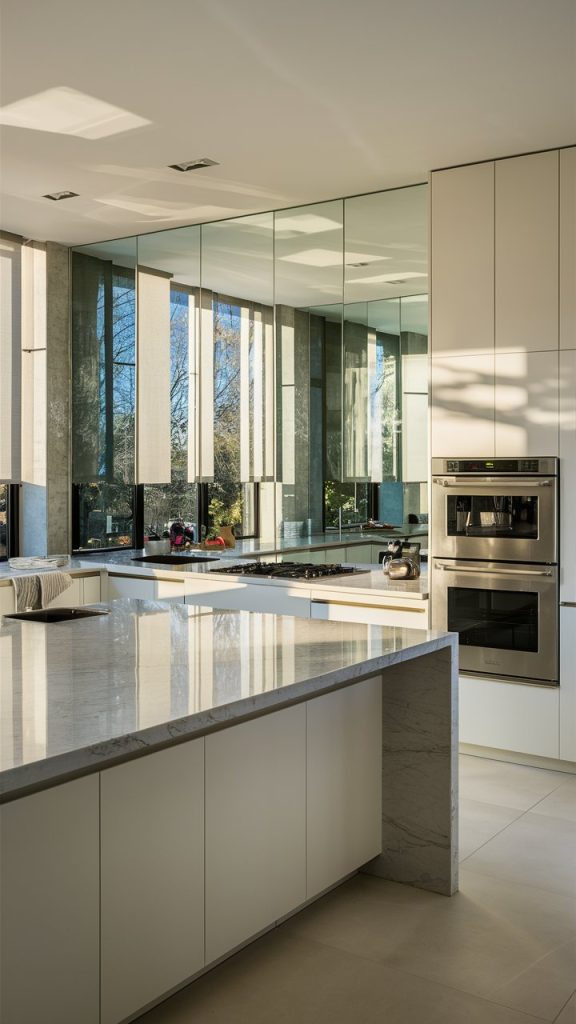24 Tiny Kitchen Ideas That Make Small Spaces Feel Big and Beautiful 10 Mirrored Backsplash kitchen