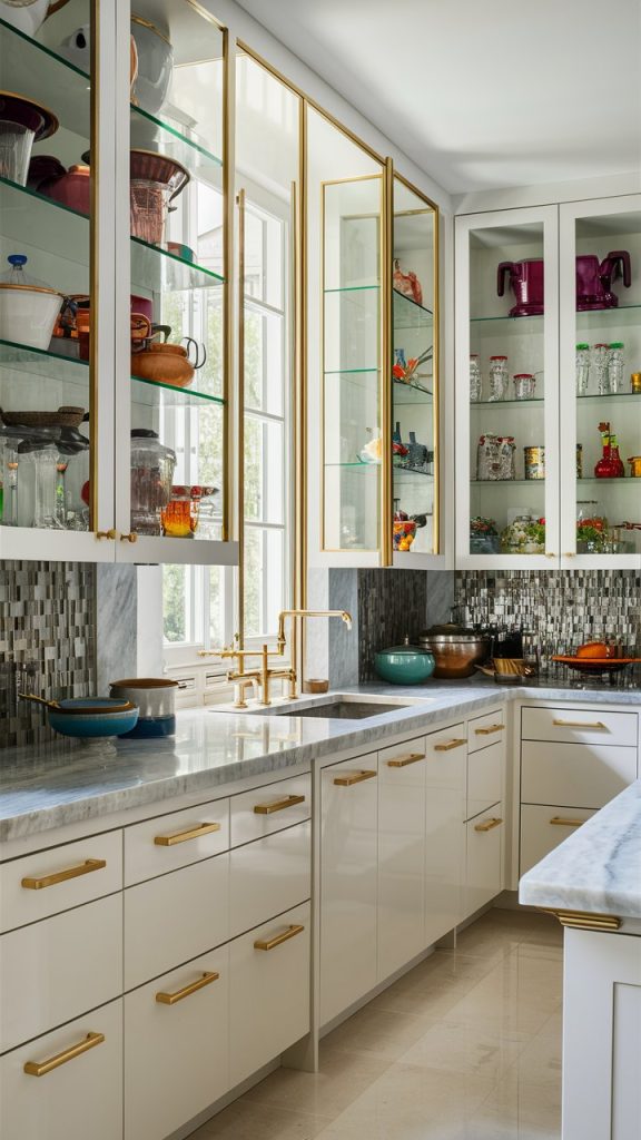24 Tiny Kitchen Ideas That Make Small Spaces Feel Big and Beautiful 18 Glass Cabinet kitchen Doors for an Open and Elegant Look