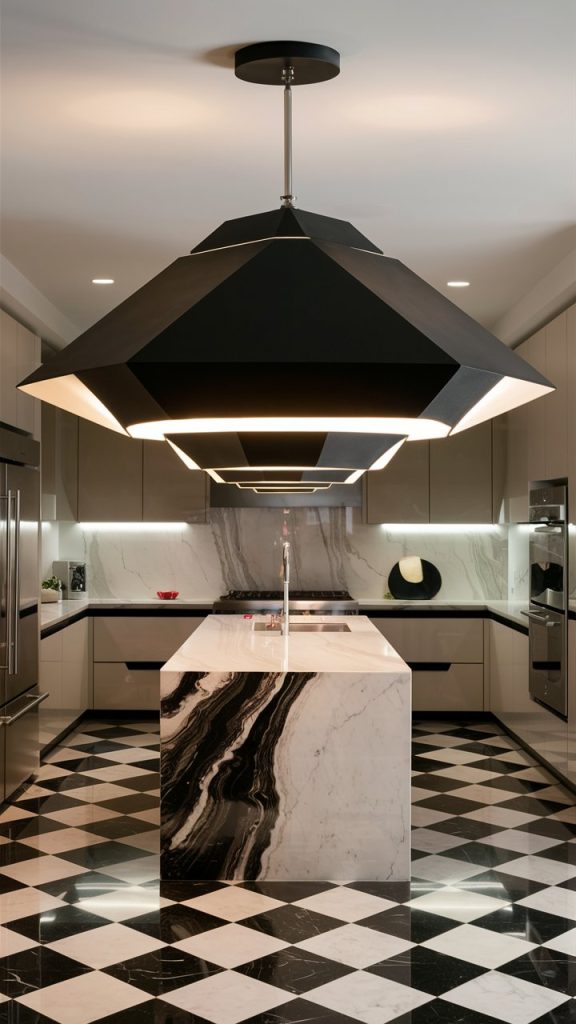 24 Tiny Kitchen Ideas That Make Small Spaces Feel Big and Beautiful 8 statement pendant light kitchen