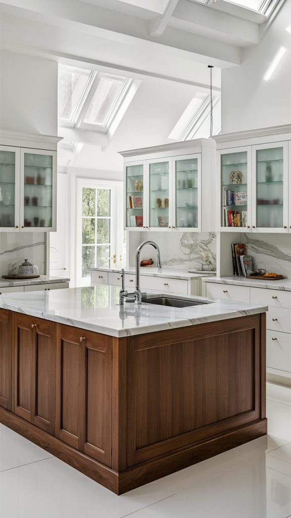 27 Stunning White Kitchen Ideas for Bright, Timeless Spaces 4 White Kitchen with Wooden Island