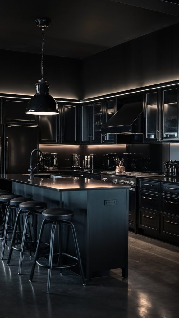 Black Kitchen with Black Appliances