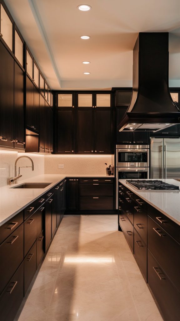 Black Cabinets with White Countertop kitchen