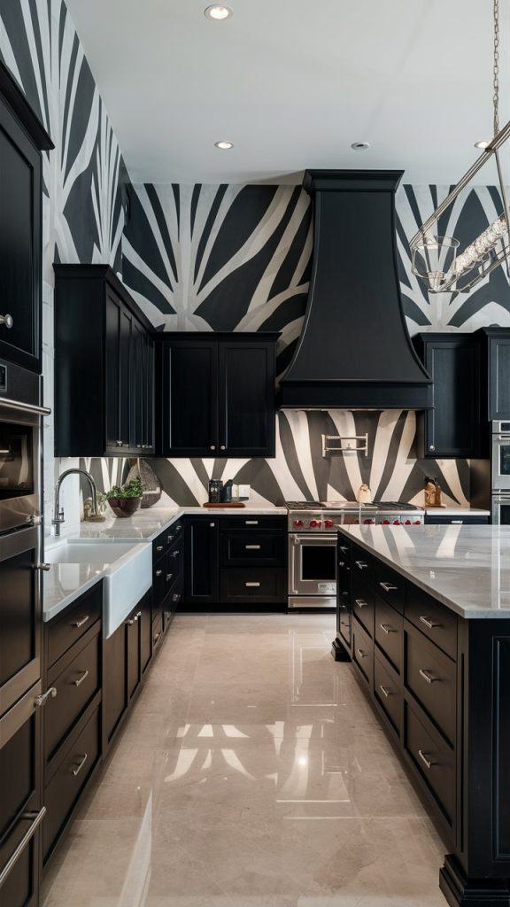 Black Kitchen with Bold Accent Wall