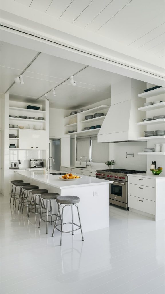 27 Stunning White Kitchen Ideas for Bright, Timeless Spaces 22 White Kitchen with Floating Shelves