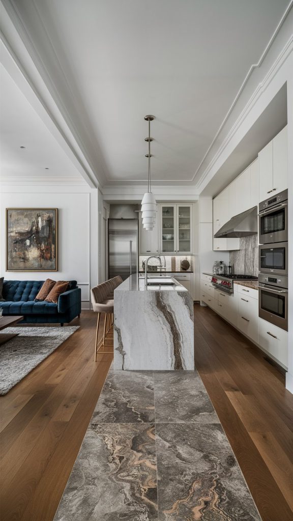 22 Stylish Living Room and Kitchen Combo Ideas for a Beautiful Open-Concept Home 5 Unified Flooring kitchen and living room combo for Visual Harmony