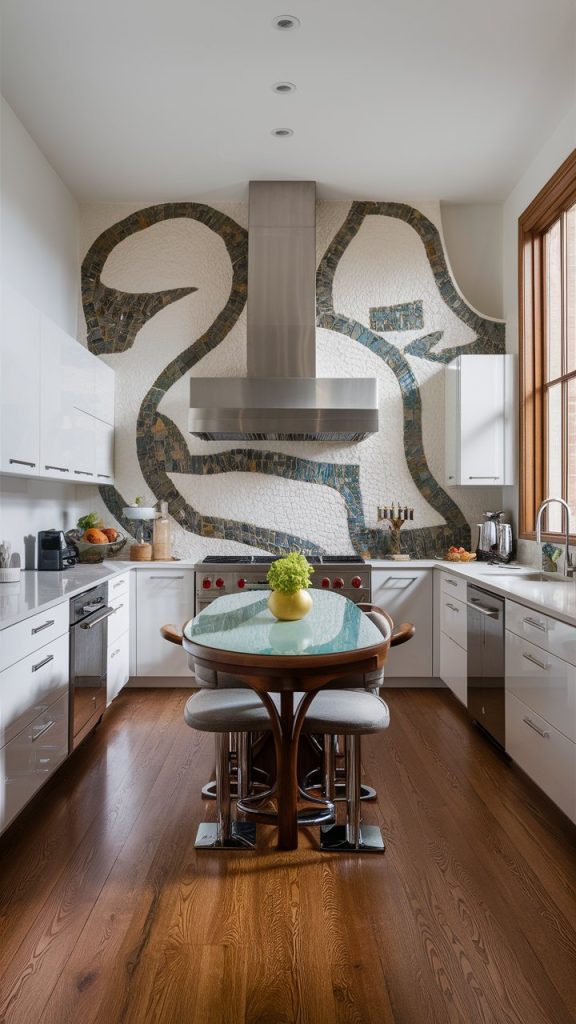 27 Stunning White Kitchen Ideas for Bright, Timeless Spaces 20 White Kitchen with Artistic Backsplash