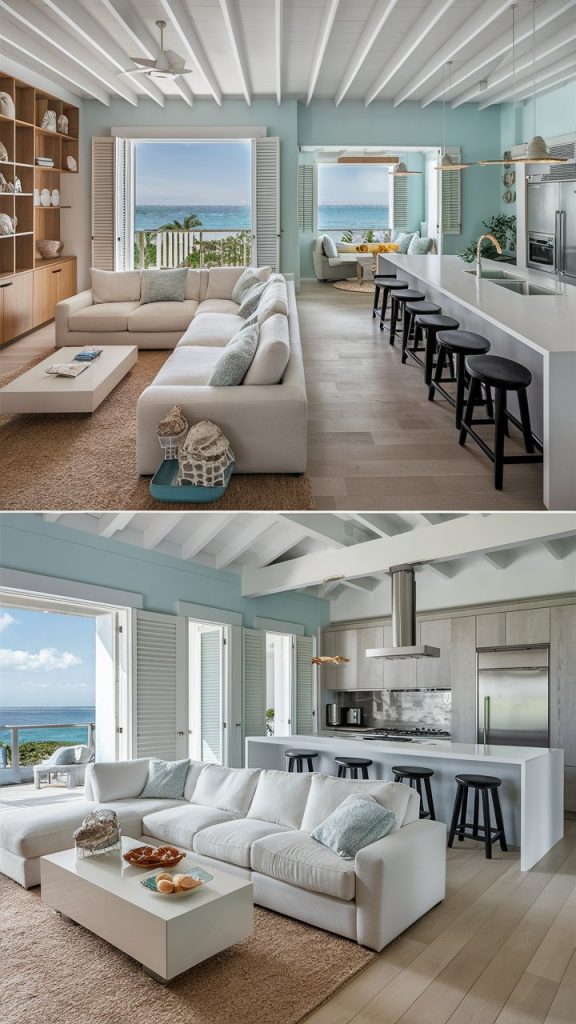 22 Stylish Living Room and Kitchen Combo Ideas for a Beautiful Open-Concept Home 15 Coastal-Inspired Open Living