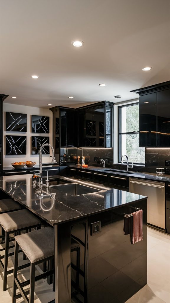 Black Kitchen Island as a Focal Point