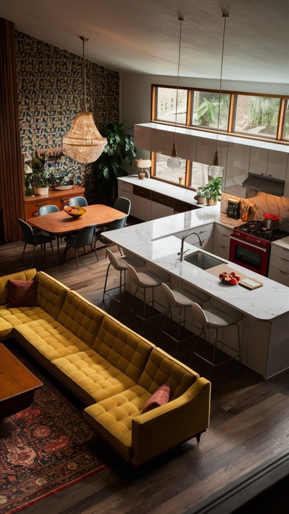 22 Stylish Living Room and Kitchen Combo Ideas for a Beautiful Open-Concept Home 20 Mid-Century Modern Charm