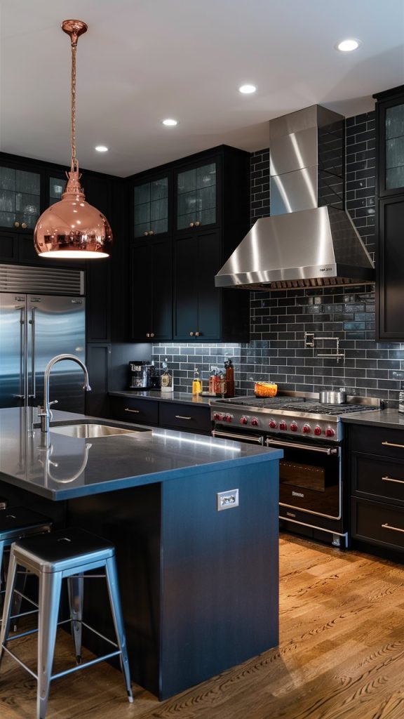 Black Kitchen with Mixed Metals