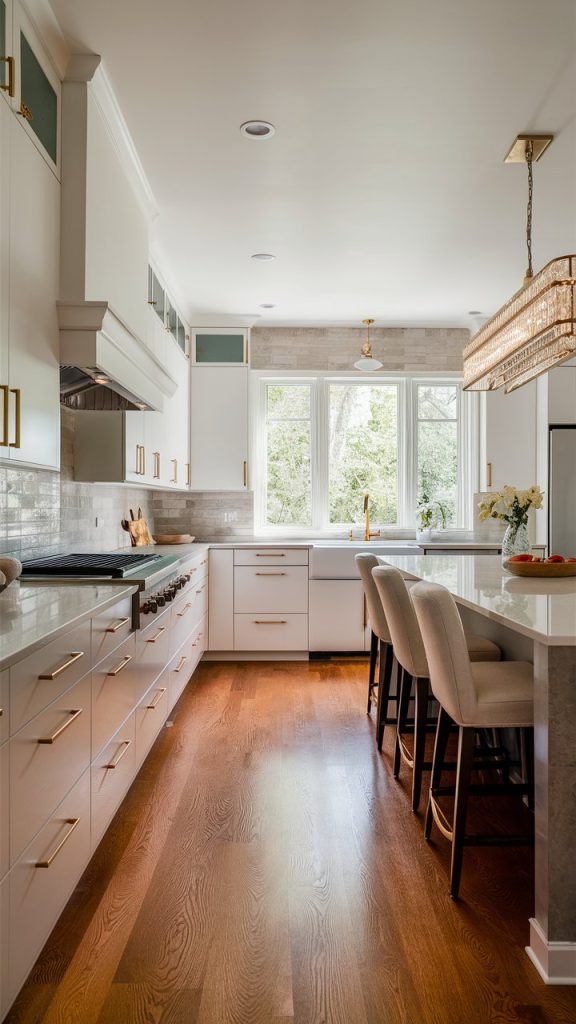 27 Stunning White Kitchen Ideas for Bright, Timeless Spaces 19 White Kitchen with Warm Wood Flooring