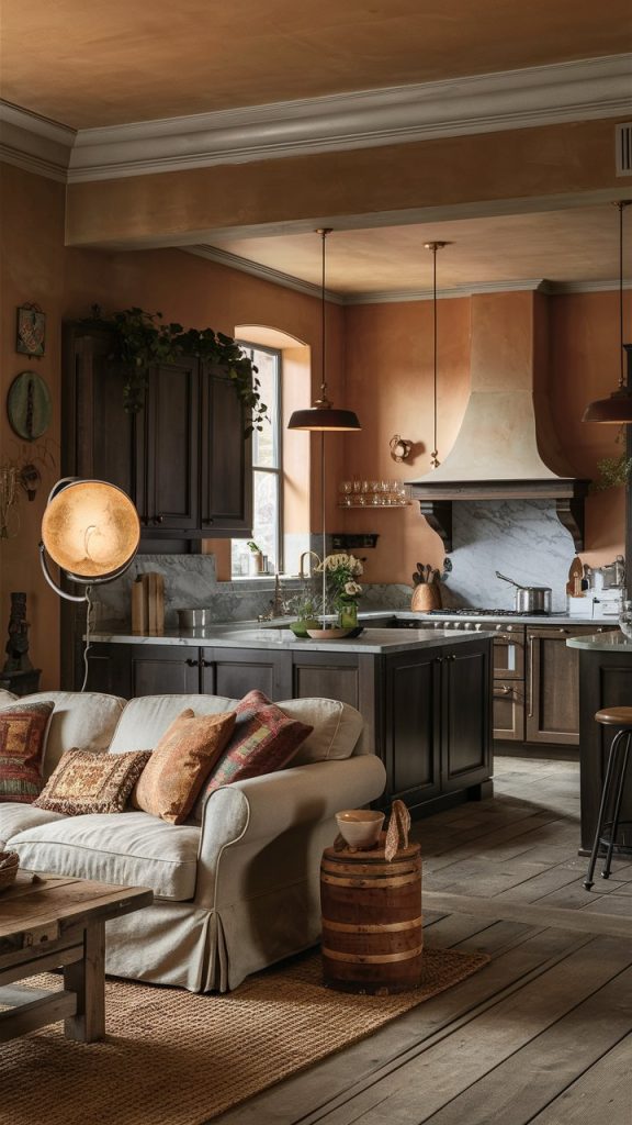 22 Stylish Living Room and Kitchen Combo Ideas for a Beautiful Open-Concept Home 16 Warm Earth-Tone Retreat