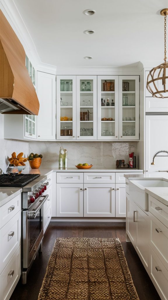 27 Stunning White Kitchen Ideas for Bright, Timeless Spaces 5 White Kitchen with Glass Front Cabinets