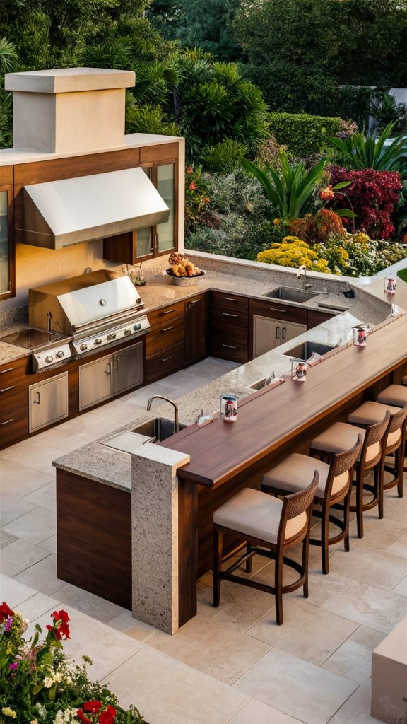 Outdoor Kitchen with Bar Seating
