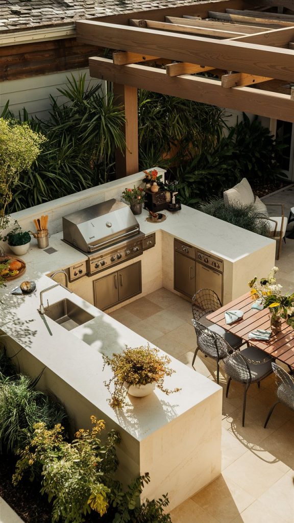 16 Outdoor Kitchen Ideas to Create a Beautiful and Functional Backyard Space 12 L-Shaped Outdoor Kitchen