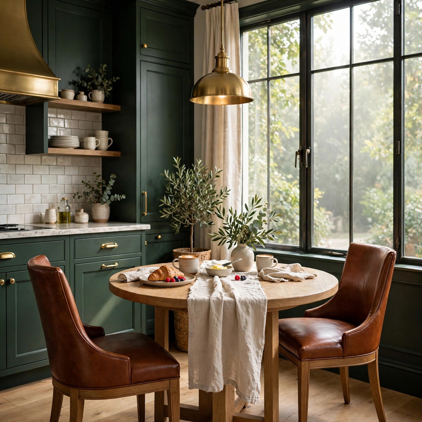 Timber breakfast nook with leather stools
