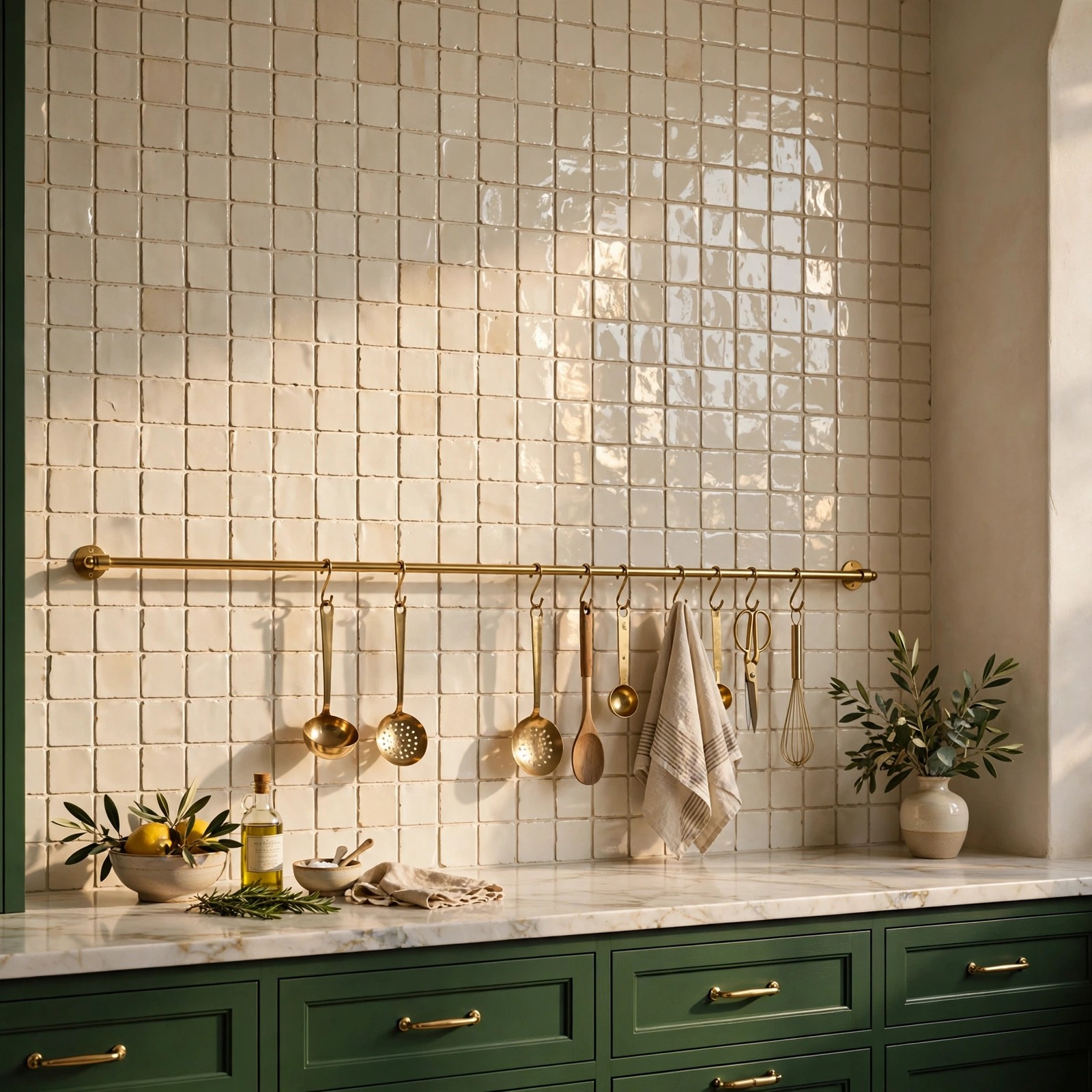 Cream handmade-look kitchen tile
