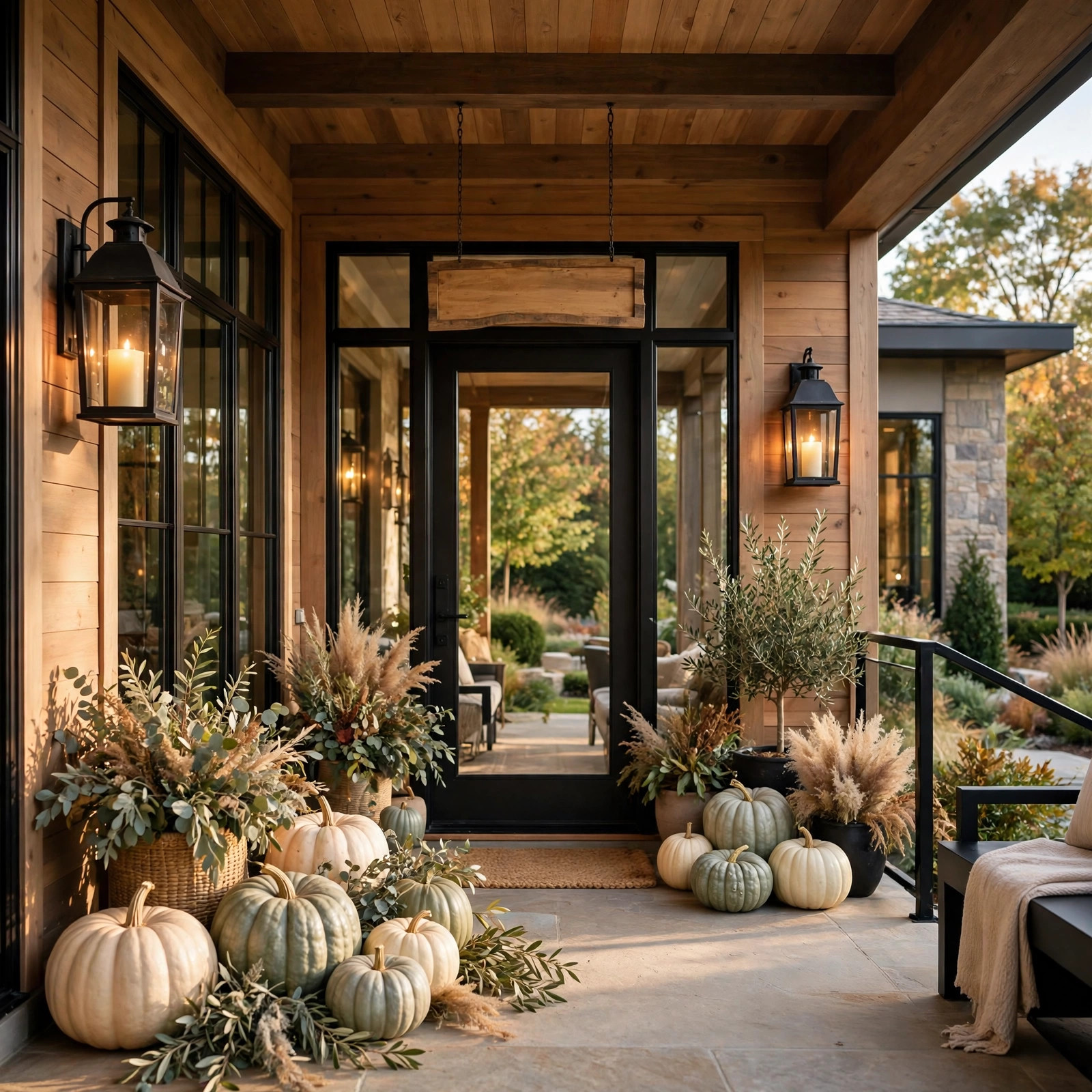 Hand-lettered wooden harvest sign on a porch
