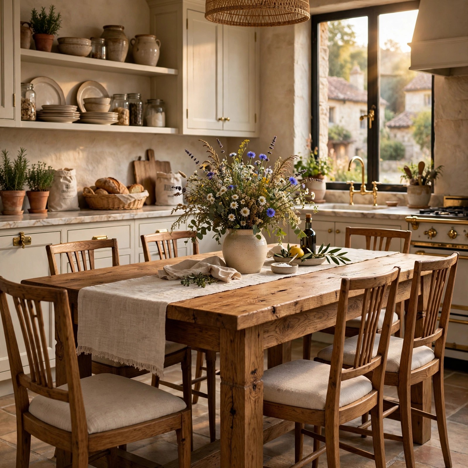 Village kitchen ideas: oak farmhouse table gathering spot